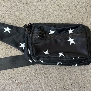 Urban Expressions Black with White Stars Belt Bag, Hip Hugger, many pockets